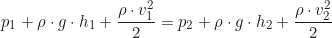 \begin{equation*} p_1 + \rho \cdot g \cdot h_1 + \frac{\rho \cdot v_1^2}{2} = p_2 + \rho \cdot g \cdot h_2 + \frac{\rho \cdot v_2^2}{2}\end{equation*}