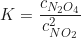 \begin{equation*} K = \frac{c_{N_2O_4}}{c_{NO_2}^2}\end{equation*}