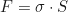 \begin{equation*} F = \sigma \cdot S  \end{equation*}
