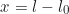 \begin{equation*} x = l - l_0  \end{equation*}