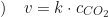 \begin{equation*} В) \quad v = k \cdot c_{CO_2}\end{equation*}