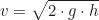 \begin{equation*} v = \sqrt{2 \cdot g \cdot h}\end{equation*}