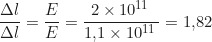 \begin{equation*} \frac{\Delta l_{\text{мідь}}}{\Delta l_{\text{сталь}}} = \frac{E_{\text{сталь}}}{E_{\text{мідь}}} = \frac{2 \times 10^{11} \, \text{Па}}{1{,}1 \times 10^{11} \, \text{Па}} = 1{,}82  \end{equation*}