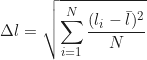 \begin{equation*} \Delta l_{\text{вип}} = \sqrt{\sum_{i=1}^{N} \frac{(l_i - \bar{l})^2}{N}}  \end{equation*}
