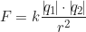 \begin{equation*} F = k \frac{|\!q_1\!| \cdot |\!q_2\!|}{r^2}  \end{equation*}