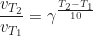 \begin{equation*} \frac{v_{T_2}}{v_{T_1}} = \gamma^{\frac{T_2 - T_1}{10}}\end{equation*}