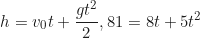 \begin{equation*}\begin{gathered}h = v_0 t + \frac{gt^2}{2} \8,81 = 8t + 5t^2\end{gathered}\end{equation*}