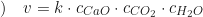 \begin{equation*} Б) \quad v = k \cdot c_{CaO} \cdot c_{CO_2} \cdot c_{H_2O}\end{equation*}