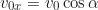 \begin{equation*}v_{0x} = v_0 \cos\alpha\end{equation*}