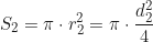 \begin{equation*}S_2 = \pi \cdot r_2^2 = \pi \cdot \frac{d_2^2}{4}\end{equation*}